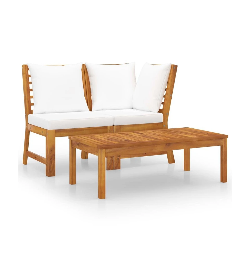 vidaXL 3 Piece Patio Lounge Set with Cream Cushion Solid Acacia Wood