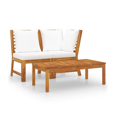 vidaXL 3 Piece Patio Lounge Set with Cream Cushion Solid Acacia Wood