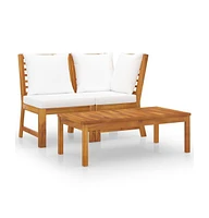 vidaXL 3 Piece Patio Lounge Set with Cream Cushion Solid Acacia Wood