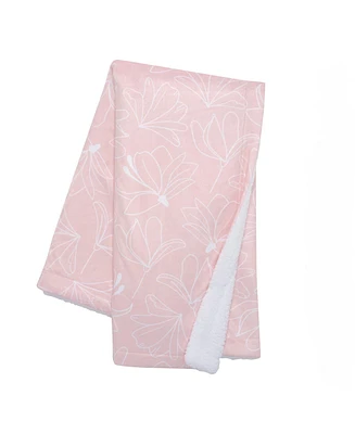 Lambs & Ivy Petals Pink/White Floral Fleece Faux Shearling Soft Baby Blanket