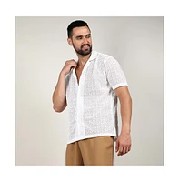 Men's Chalk White Floral Embroidered Shirt
