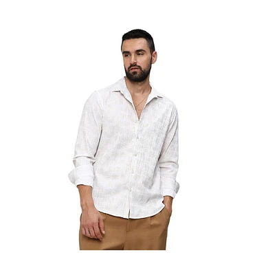 Campus Sutra Men's Ivory White Foil-Creased Shirt