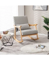 Givimo Upholstered Rocking Chair with Pillow and Rubber Wood Frame