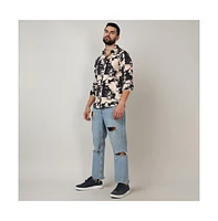 Campus Sutra Men's Beige & Black Paint Strokes Shirt