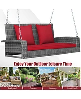 Sugift 2-Person Patio Pe Wicker Hanging Porch Swing Bench Chair Cushion 800 Pounds