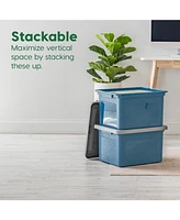 Iris Usa 4Pack 35 Qt. File Organizer Plastic File Box for Letter/Legal File, Storage Bin with Durable and Secure Latching Lid, Stackable, Navy