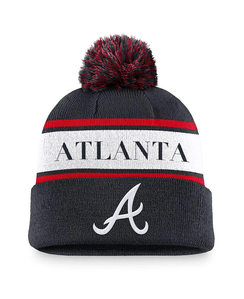 Nike Men's Navy Atlanta Braves Team Stripe Peak Cuffed Knit Hat with Pom