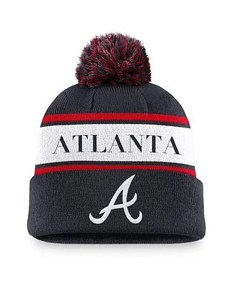 Nike Men's Navy Atlanta Braves Team Stripe Peak Cuffed Knit Hat with Pom