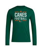 Adidas Men's Green Miami Hurricanes Locker Football Pre-Game Aeroready Long Sleeve T-Shirt