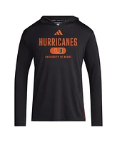 Adidas Men's Miami Hurricanes 2024 Sideline Hooded Long Sleeve T-Shirt