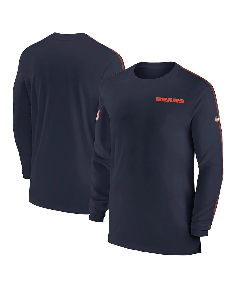 Nike Men's Navy Chicago Bears Sideline Coach Uv Performance Long Sleeve T-Shirt