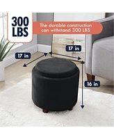 Lawrence Round Velvet Storage Ottoman with Table Top Lid