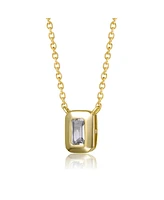 Genevive Sterling Silver 14k Gold Plated Rectangular Green Cut Cubic Zirconia Bezel Solitaire Necklace