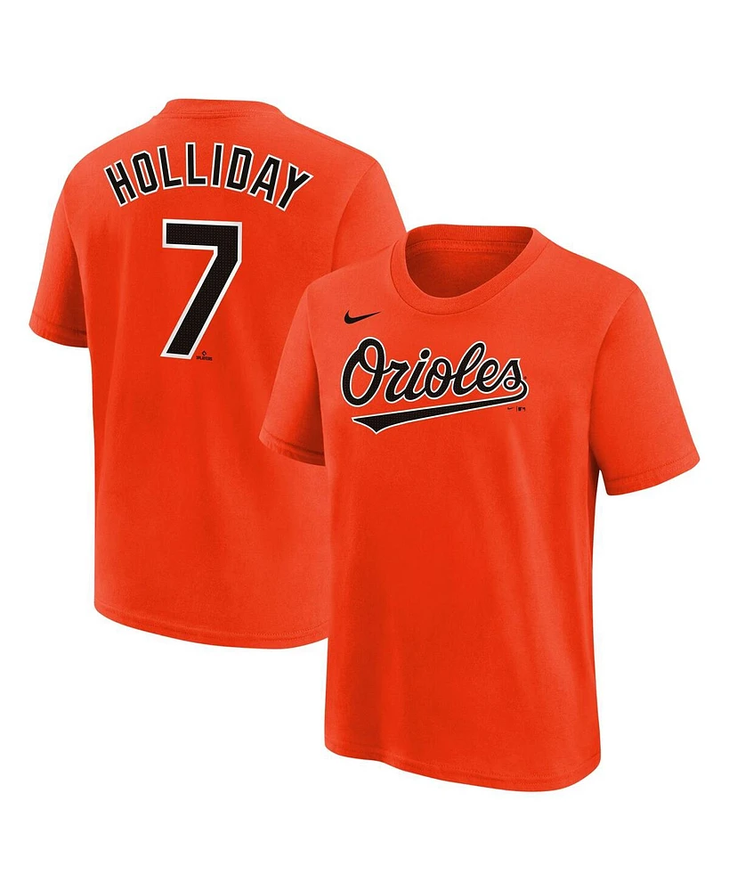 Nike Big Boys and Girls Jackson Holliday Orange Baltimore Orioles Name Number T-Shirt