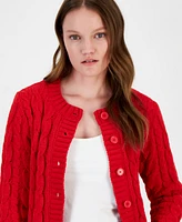 Hippie Rose Juniors' Crewneck Chunky Cable-Knit Cardigan