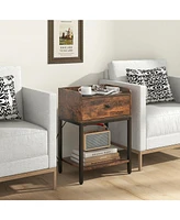 Sugift Industrial Bedside Table Nightstand with Charging Station