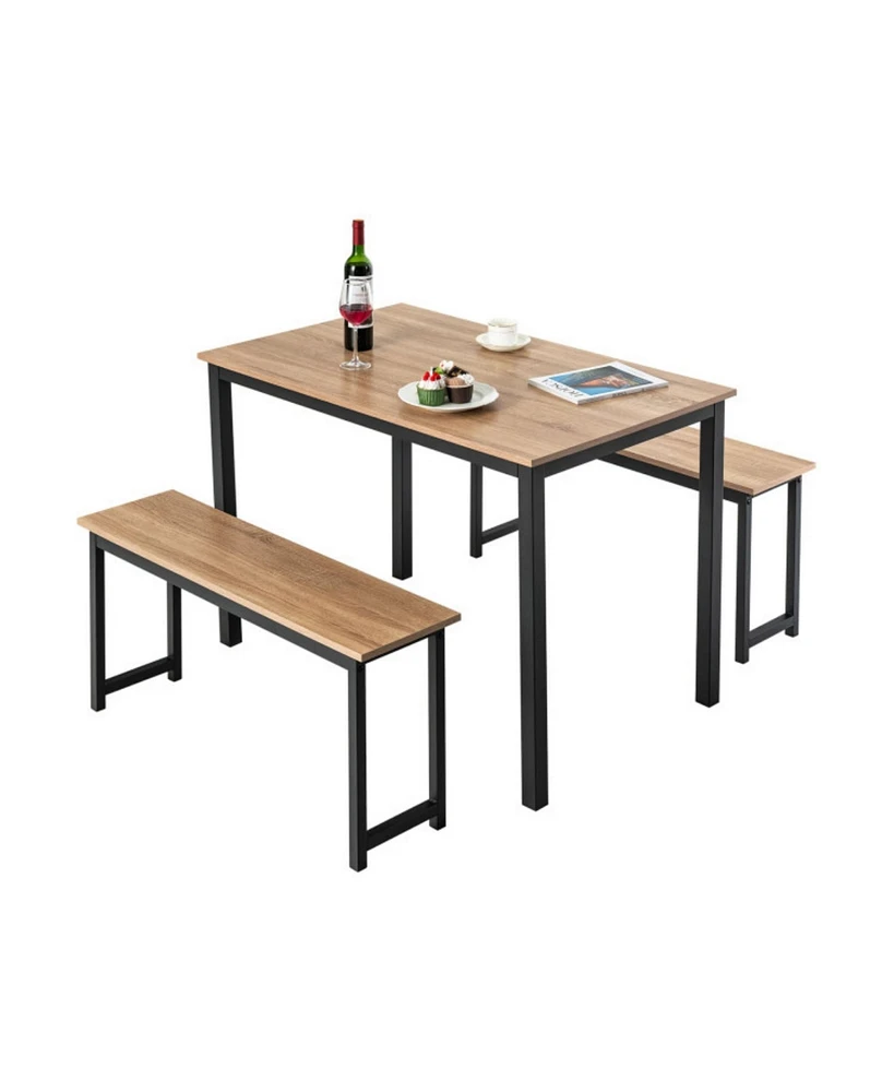 Inolait 3 Pieces Dining Table Set with 2 Benches for Dining Room Kitchen Bar