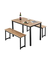 Inolait 3 Pieces Dining Table Set with 2 Benches for Dining Room Kitchen Bar