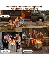 Vebreda Smokeless Stainless Steel Fire Pit with Ash Pan for Yard Camping