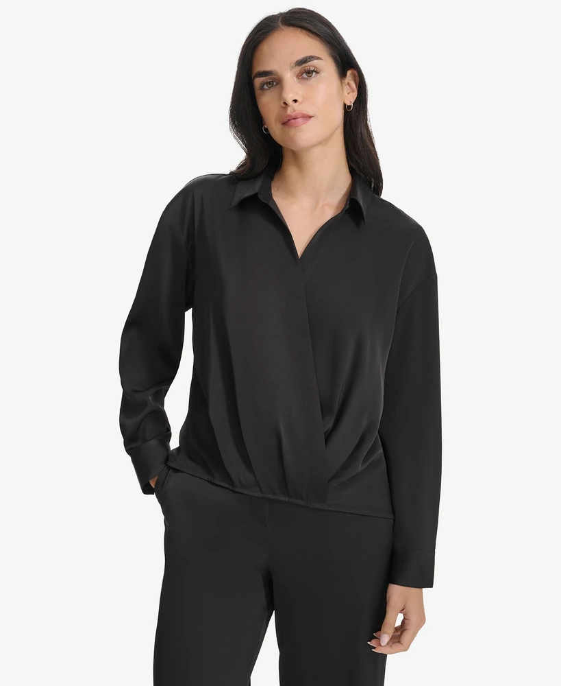 Calvin Klein Women's Faux-Wrap Collared Shirt