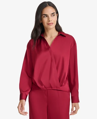 Calvin Klein Women's Faux-Wrap Collared Shirt