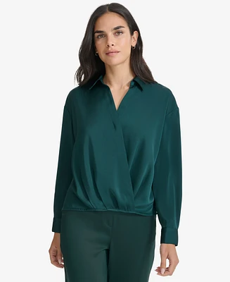 Calvin Klein Women's Faux-Wrap Collared Shirt