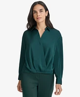 Calvin Klein Women's Faux-Wrap Collared Shirt