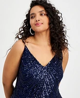 B Darlin Trendy Plus Sequined V-Neck Sleeveless Gown, Created for Macy's