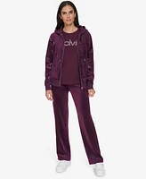 Calvin Klein Women's Sequin-Logo Velour Zip-Front Hoodie