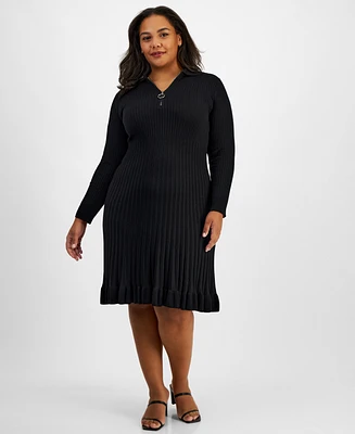 Robbie Bee Plus Polo Collar Zip-Up Jersey Dress