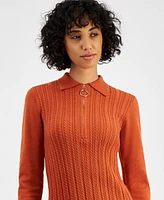 Robbie Bee Petite Cable-Knit Half-Zip Sweater Dress