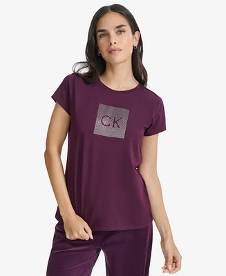 Calvin Klein Women's Metallic-Logo Crewneck T-Shirt