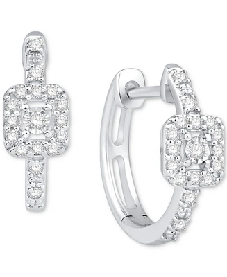 Diamond Square Halo Hoop Earrings (1/6 ct. t.w.) in 10k White Gold