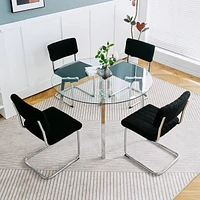 Chrome Leg Glass Dining Table, Modern Minimalist Design