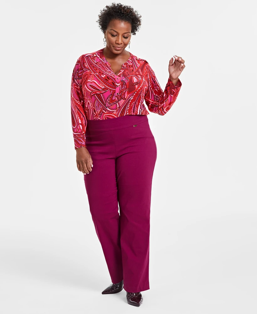 I.n.c. International Concepts Plus Mid-Rise Pull-On Straight-Leg Pants, Created for Macy's