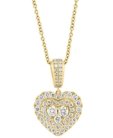 Effy Diamond Heart Cluster Double Halo 18" Pendant Necklace (5/8 ct. t.w.) in 14k Gold