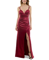 Speechless Juniors' Satin Strappy-Back Gown