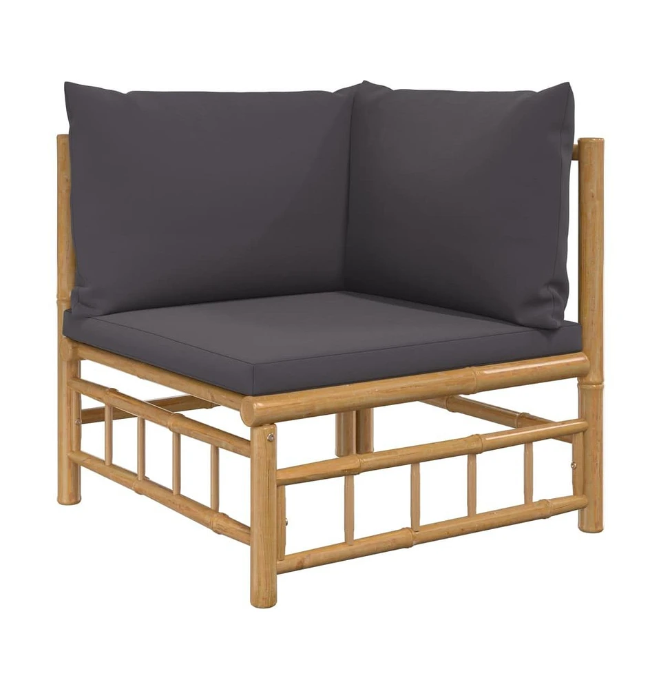 vidaXL Patio Corner Sofa with Dark Gray Cushions Bamboo