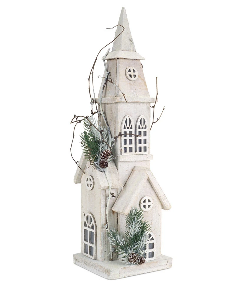 Slickblue Led Lighted Wooden Church With Frosted Pine Accents