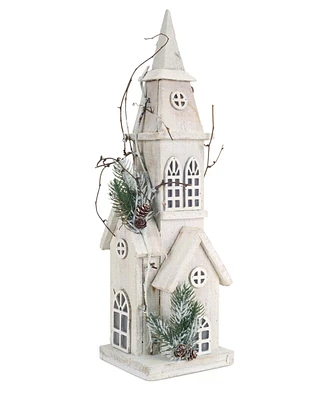 Slickblue Led Lighted Wooden Church With Frosted Pine Accents