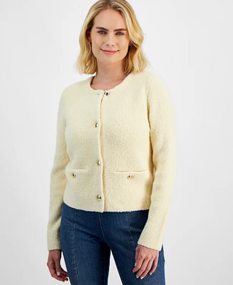 I.n.c. International Concepts Petite Button-Front Boucle Cardigan, Created for Macy's