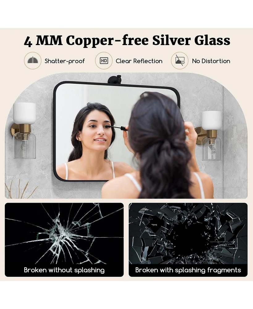 Sugift 30 x 22 Inch Black Metal Framed Pivot Rectangle Wall-Mounted Mirror