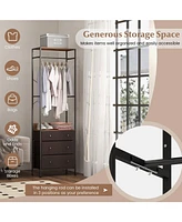 Sugift Freestanding Closet Organizer with 3-position Hanging Rod and Storage Shelves