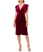 Adrianna Papell Women's Velvet Faux-Wrap Ruffled Dress