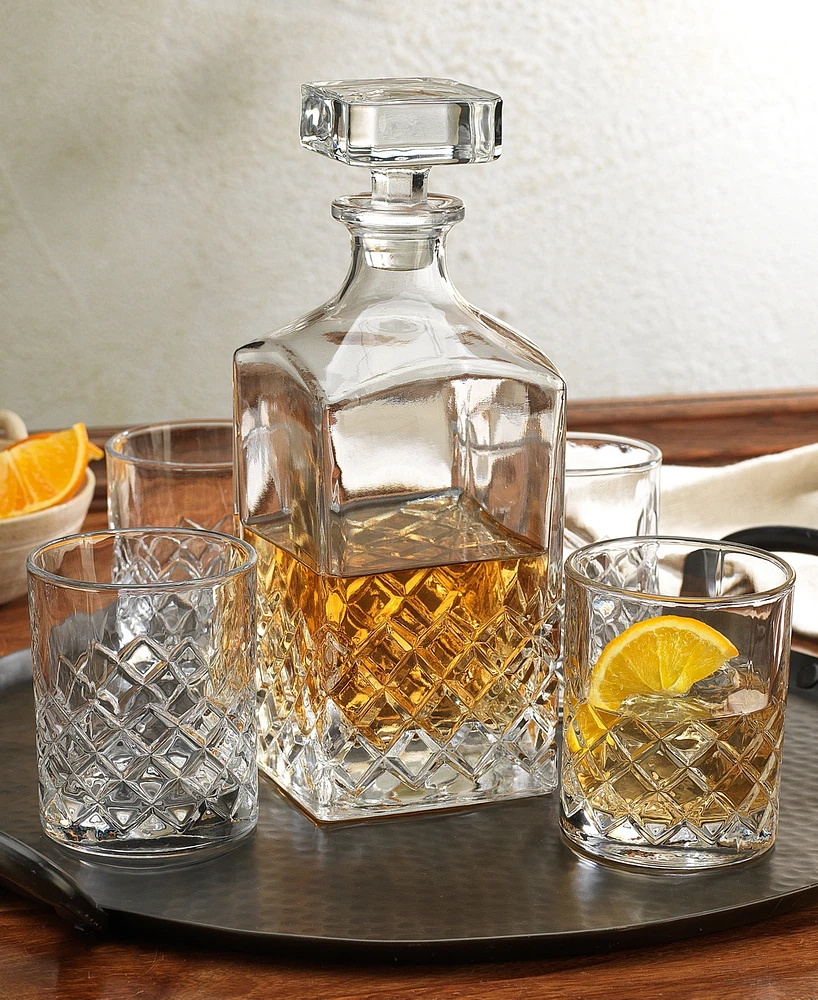 Godinger 5 Piece Whiskey Set with Decanter and 4 Double Old Fashioned Glasses