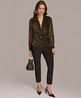 Donna Karan New York Women's Long-Sleeve Burnout Velvet Faux-Wrap Top