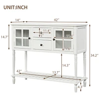 Sideboard Console Table With Bottom Shelf, Farmhouse Wood/Glass Buffet Storage Cabinet Living