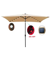 Streamdale Furniture 10 X 6.5FT Rectangular Patio Solar Led Lighted Outdoor Umbrellas With Crank And Push Button