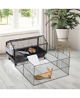 Streamdale Furniture Small Animal Playpen Cage w/ Rolling Caster, Water Bottle, 35" L