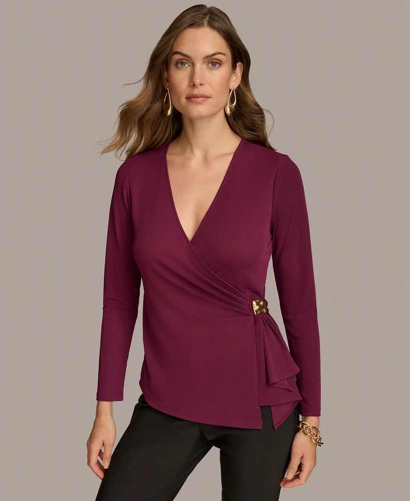 Donna Karan New York Women's Long-Sleeve Faux-Wrap Top